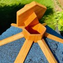 DARLUX Vogel Futter Haus XL Sechseck Holz Vogelhaus Futterstelle Braun/ Blau Garten Vogelfutterhaus Wetterfest
