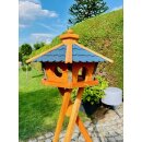 DARLUX Vogel Futter Haus XL Sechseck Holz Vogelhaus + Ständer Braun/ Blau Garten Vogelfutterhaus Wetterfest