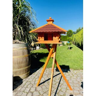 DARLUX Rechteckiges Vogelfutterhaus XL Futterstelle Vogelhaus+Ständer Braun/ Rot
