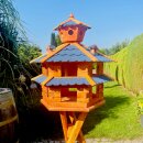DARLUX Vogelvilla XXL Sechseck Doppelstock Vogelhaus Futterstelle Braun/ Blau Garten Vogelfutterhaus Wetterfest