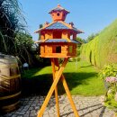 DARLUX Vogelvilla XXL Sechseck Doppelstock Vogelhaus + Ständer Braun/ Blau Garten Vogelfutterhaus Wetterfest
