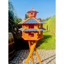 DARLUX Vogelvilla XXL Sechseck Doppelstock Vogelhaus + Ständer Braun/ Blau Garten Vogelfutterhaus Wetterfest