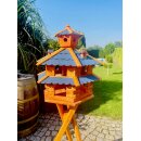 DARLUX Vogelvilla XXL Sechseck Doppelstock Vogelhaus + Ständer Braun/ Blau Garten Vogelfutterhaus Wetterfest
