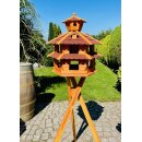 DARLUX Vogelvilla XXL Sechseck Doppelstock Vogelhaus + Ständer Braun/ Rot Garten Vogelfutterhaus Wetterfest