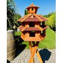 DARLUX Vogelvilla XXL Sechseck Doppelstock Vogelhaus + Ständer Braun/ Rot Garten Vogelfutterhaus Wetterfest