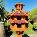 DARLUX Vogelvilla XXL Sechseck Doppelstock Vogelhaus + Ständer Braun/ Rot Garten Vogelfutterhaus Wetterfest