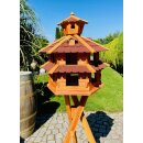 DARLUX Vogelvilla XXL Sechseck Doppelstock Vogelhaus + Ständer Braun/ Rot Garten Vogelfutterhaus Wetterfest