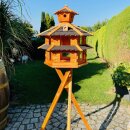 DARLUX Vogelvilla XXL Sechseck Doppelstock Vogelhaus + Ständer Braun/ Schwarz Garten Vogelfutterhaus Wetterfes