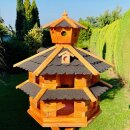 DARLUX Vogelvilla XXL Sechseck Doppelstock Vogelhaus + Ständer Braun/ Schwarz Garten Vogelfutterhaus Wetterfes