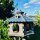 DARLUX Vogelfutterhaus XL Sechseck Holz Vogelhaus Futterstelle Braun/ Blau Garten Vogelfutterhaus Wetterfest
