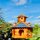 DARLUX Vogel Futter Haus XXL Futterstelle Sechseck Holz Vogelhaus Braun/ Blau Garten Vogelfutterhaus Wetterfest