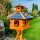 DARLUX Vogel Futter Haus XXL Futterstelle Sechseck Holz Vogelhaus Braun/ Blau Garten Vogelfutterhaus Wetterfest