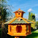 DARLUX Vogel Futter Haus XXL Futterstelle Sechseck Holz Vogelhaus Braun/ Grün Garten Vogelfutterhaus Wetterfest