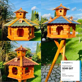 DARLUX Vogelfutterhaus XXL Futterstelle Sechseck Vogelhaus Blau Grün Rot Schwarz Garten Vogelfutterhaus Wetterfest