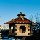 DARLUX Vogelfutterhaus XL Sechseck Holz Vogelhaus Futterstelle Braun/ Rot Garten Vogelfutterhaus Wetterfest