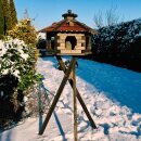 DARLUX Vogelfutterhaus XL Sechseck Vogelhaus + Ständer Futterstelle Braun/ Rot Garten Vogelfutterhaus Wetterfest