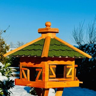 DARLUX Vogelfutterhaus XL Sechseck Vogelhaus Holz Futterstelle Braun/ Grün  Garten Vogelfutterhaus Wetterfest