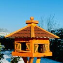 DARLUX Vogelfutterhaus XL Sechseck Vogelhaus Holz Futterstelle Braun/ Rot Garten Vogelfutterhaus Wetterfest