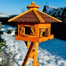 DARLUX Vogelfutterhaus XL Sechseck Vogelhaus + Ständer Futterstelle Braun/ Rot Garten Vogelfutterhaus Wetterfest