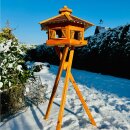 DARLUX Vogelfutterhaus XL Sechseck Vogelhaus + Ständer Futterstelle Braun/ Rot Garten Vogelfutterhaus Wetterfest