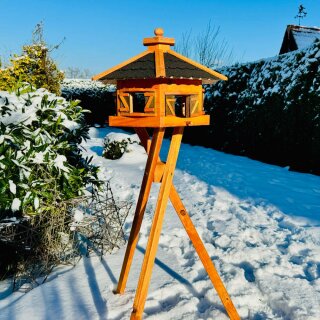 DARLUX Vogelfutterhaus XL Sechseck Vogelhaus+ Ständer Futterstelle Braun/Schwarz Garten Vogelfutterhaus Wetterfest