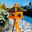 DARLUX Vogelfutterhaus XL Sechseck Vogelhaus+ Ständer Futterstelle Braun/Schwarz Garten Vogelfutterhaus Wetterfest