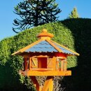 DARLUX Vogelfutterhaus XL Sechseck Vogelhaus Holz Futterstelle Braun/ Blau  Garten Vogelfutterhaus Wetterfest