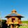 DARLUX Vogelfutterhaus XL Sechseck Vogelhaus Holz Futterstelle Braun/ Blau  Garten Vogelfutterhaus Wetterfest
