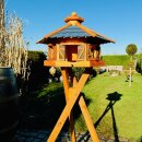 DARLUX Vogelfutterhaus XL Sechseck Vogelhaus + Ständer Futterstelle Braun/ Blau Garten Vogelfutterhaus Wetterfest