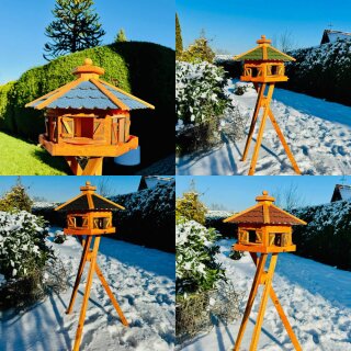 DARLUX Vogelfutterhaus XL Sechseck Vogelhaus Futterstelle Rot/ Blau/Grün/Schwarz Vogelfutterhaus Wetterfest