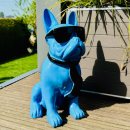 DARLUX Deko Garten Figur Französische Bulldogge L Designer Hund mit Brille, Blau