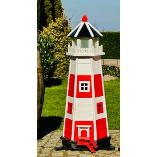 DARLUX Deko Holz Sechseck Leuchtturm XL Rot/ Weiß Höhe 1,0 m Haus u. Garten