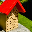DARLUX Garten Wildbienen- Insektenhotel Nisthilfe Holzstamm Natur/ Dach Rot zum Hängen o. Stellen  180 mm Wetterfest Artgerecht nach NABU