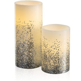 2er Set Pauleen 48008 LED Glowing Glitter Echtwachskerze Weiss Silber Warmweiss