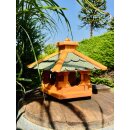 DARLUX Vogelfutterhaus I Futterstelle I Sechseck Vogelhaus I aus Holz I Braun/ Grün I Garten I Vogelfutterhaus I Wetterfest