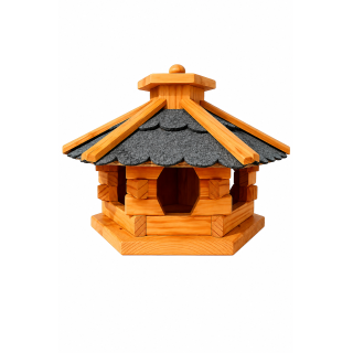 DARLUX Vogelfutterhaus I Futterstelle I Sechseck Vogelhaus I aus Holz I Braun/Schwarz IGarten I Vogelfutterhaus I Wetterfest