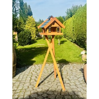 DARLUX Rechteckiges Vogel Futter Haus Holz Vogelhaus + Ständer Braun / Blau
