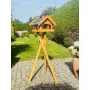 DARLUX Rechteckiges Vogel Futter Haus Holz Vogelhaus + Ständer Braun / Blau