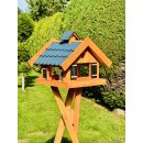 DARLUX Rechteckiges Vogel Futter Haus Holz Vogelhaus + Ständer Braun / Blau