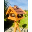 DARLUX Rechteckiges Vogel Futter Haus Holz Vogelhaus + Ständer Braun / Rot