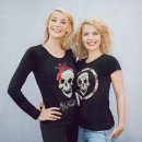 BANKROTT Design Damen T-Shirt SUMMER - Totenkopf mit Blumen - gold auf schwarz