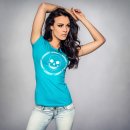 BANKROTT Design Damen T-Shirt Totenkopf groß - weiß auf türkisblau