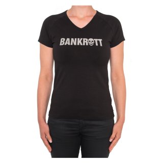BANKROTT Design Damen T-Shirt Schriftzug groß - silber auf schwarz