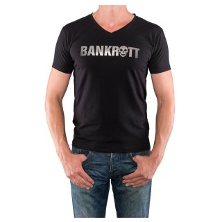 BANKROTT Design Herren T-Shirt Schriftzug groß - silber auf schwarz
