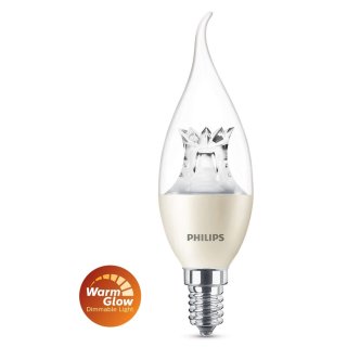 Philips LED E14 Filament Windstoß Kerze Warmglow Lampe 6W = 40W Warmweiß Dimmbar